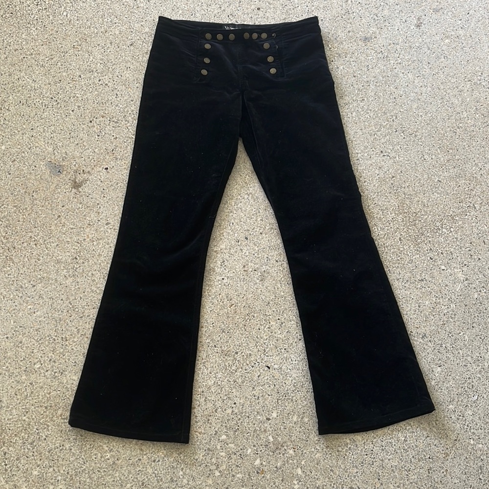 WHITTALL& SHON vintage 90snap black velvet fabric bell bottom trousers